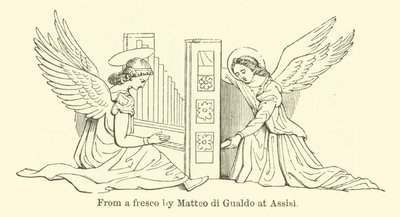Uit een fresco van Matteo di Gualdo in Assisi (gravure) door English School