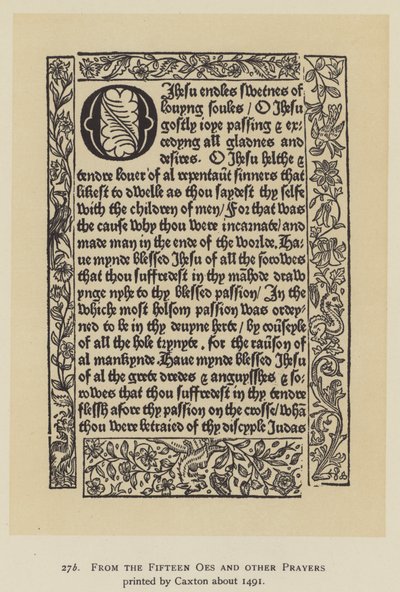 Uit de Fifteen Oes en andere gebeden gedrukt door Caxton rond 1491 (litho) door English School