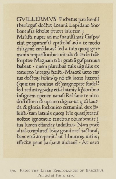 Uit de Liber Epistolarum van Barzizius, gedrukt in Parijs door English School