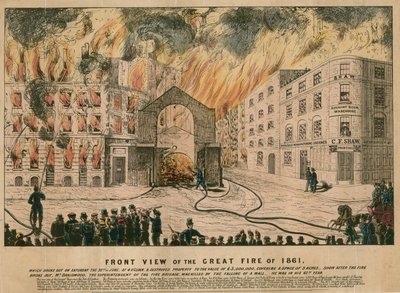 Vooraanzicht van de Grote Brand van 1861 door English School