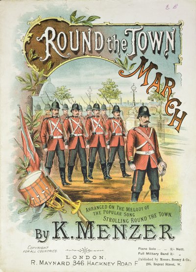 Voorkant van de partituur voor Round the Town March, door K. Menzer door English School