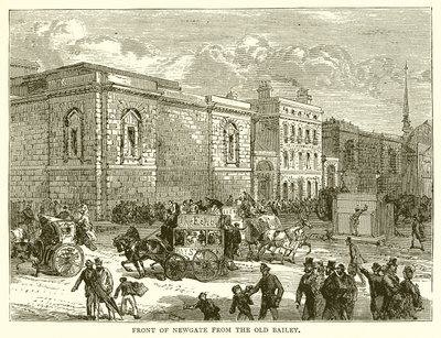 Voorkant van Newgate vanaf de Old Bailey door English School