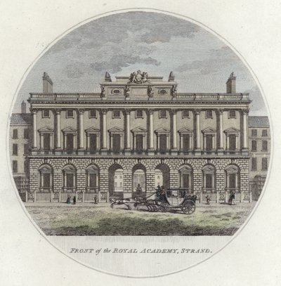 Voorzijde van de Royal Academy, Strand, Londen (gekleurde gravure) door English School