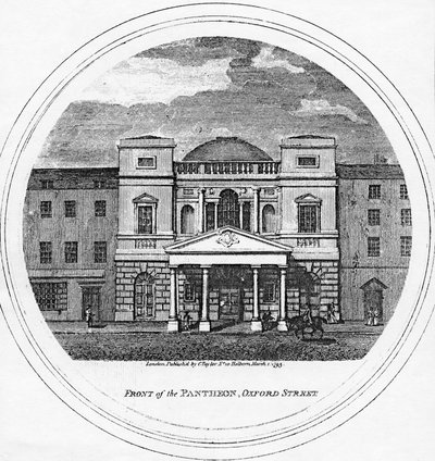 Voorzijde van het Pantheon, Oxford Street, 1795 door English School