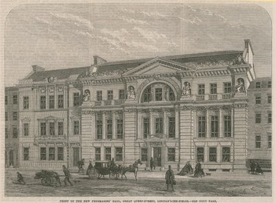 Voorkant van de nieuwe Freemasons Hall, Great Queen Street, Lincolns Inn Field, Londen door English School
