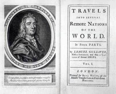 Frontispice en Titelpagina van Gullivers Reizen door Jonathan Swift, 1726 door English School