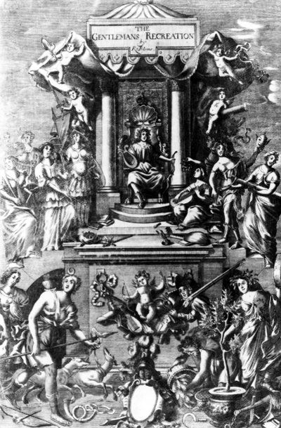 Frontispice van The Gentlemans Recreation, gepubliceerd door Richard Blome, 1686 door English School