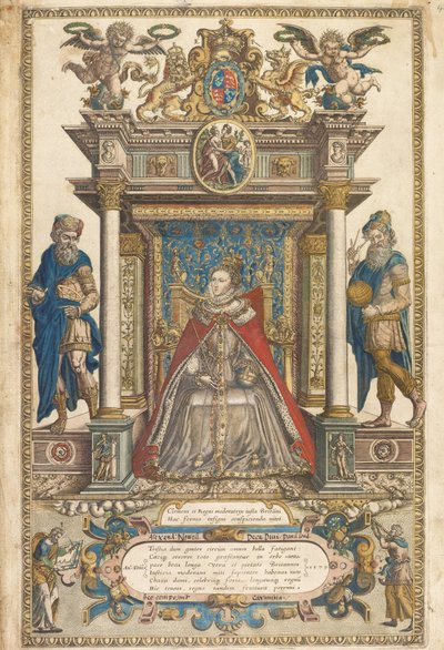 Frontispice van Atlas van de Landen van Engeland en Wales door Christopher Saxon, Londen 1579 door English School