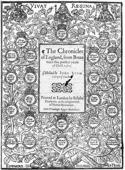 Frontispice van The Chronicles of England door John Stow, 1580 door English School