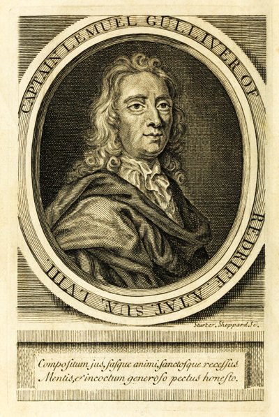 Frontispice portret van Kapitein Lemuel Gulliver uit 