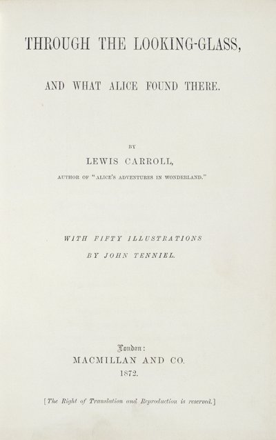 Frontispice voor Alice Through the Looking-Glass door Lewis Carroll, gepubliceerd door Macmillan, 1872 door English School