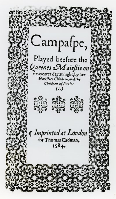 Frontispice van Campaspe door John Lyly (c.1554-1606) 1584 door English School