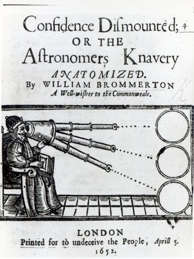 Frontispice van Confidence Dismounted; or the Astronomers Knavery Anatomized door William Brommerton, gepubliceerd in 1652 door English School