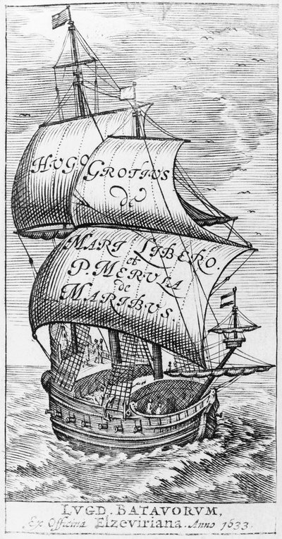 Frontispice van De mari libero, door Hugo Grotius en Paulus van Merula de Maribus, 1633 door English School