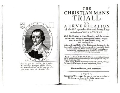 Frontispice van De christelijke mans beproeving door John Lilburne (c.1614-57) 1641 door English School