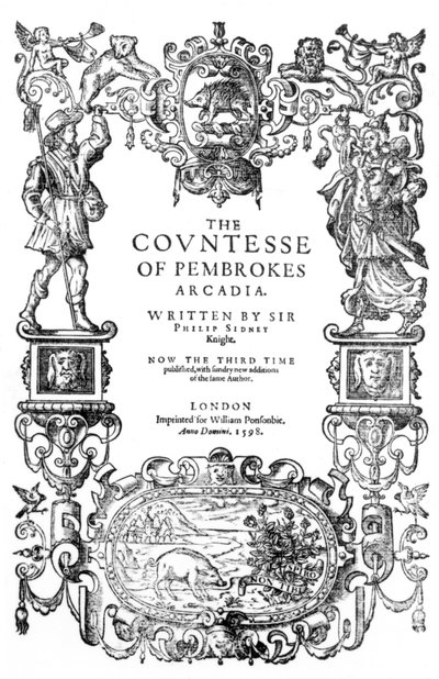 Frontispice van De Gravin van Pembrokes Arcadia door Sir Philip Sidney, 1598 door English School