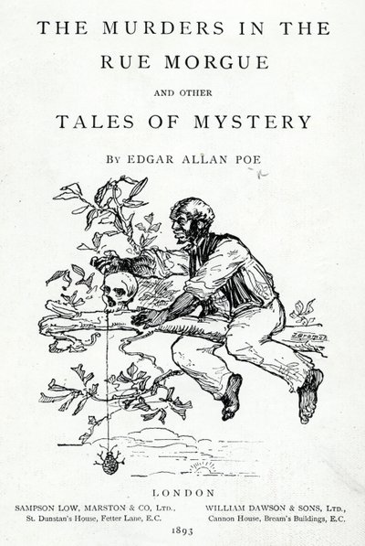 Frontispice van The Murders in the Rue Morgue and other Tales of Mystery door Edgar Allan Poe, gepubliceerd in 1893 door English School