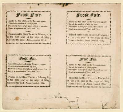 Frost Fair van 1814 - souvenirs gedrukt op het ijs door English School