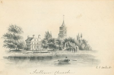 Fulham Church; originele potloodtekening door C S Gilbert door English School