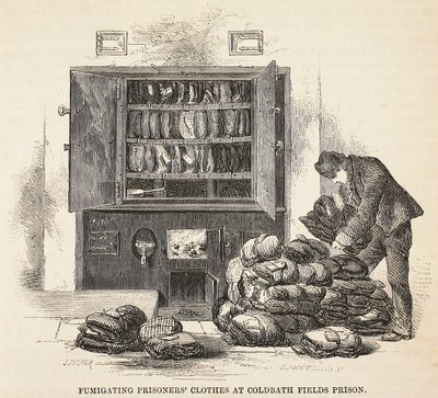Kleding van gevangenen ontsmetten in Coldbath Fields Prison, illustratie uit The Criminal Prisons of London and Scenes from Prison Life door Henry Mayhew en John Binny, uitgegeven in 1862 door English School