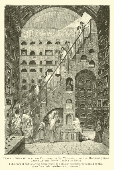 Begrafenisplechtigheden in het Columbarium (duivenhuis) van het huis van Julius Caesar bij de Porta Capena in Rome door English School