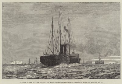 Begrafenis van de Hertog van Albany, het koninklijke jacht Osborne vertrekt uit Cherbourg met het lichaam aan boord door English School
