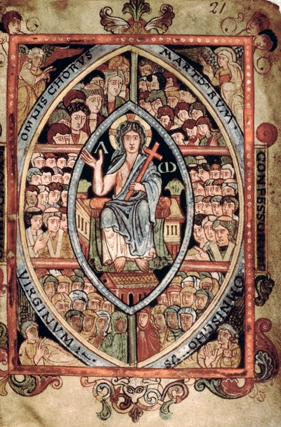 Christus in Majesteit, uit de Athelstan Psalter, Old Minster, Winchester, 925-50 (perkament) door English School