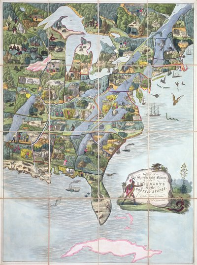 Spel van de Star-Spangled Banner of Emigranten naar de Verenigde Staten, bordspel ca. 1860 door English School
