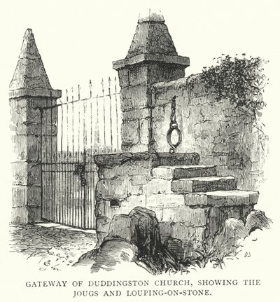 Poort van Duddingston Kerk, met de Jougs en Louping-on-Stone door English School