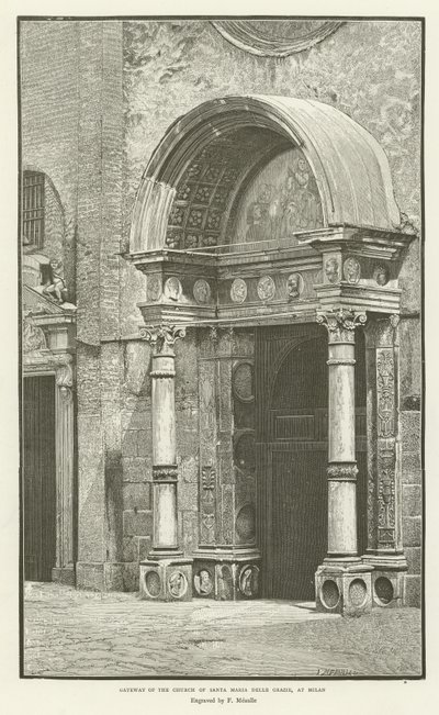 Poort van de kerk van Santa Maria delle Grazie, in Milaan door English School