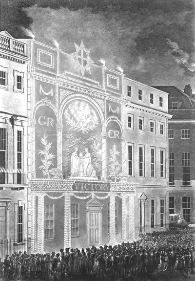 Verzameling in Portman Square om een verlichting voor de vrede tussen Groot-Brittannië en Frankrijk te bekijken, 1806 door English School