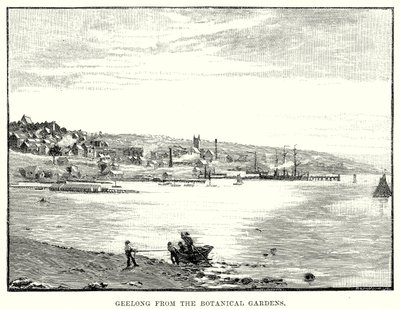 Geelong vanuit de Botanische Tuinen (gravure) door English School