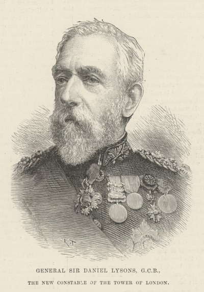 Generaal Sir Daniel Lysons, GCB, de nieuwe constable van de Tower of London door English School