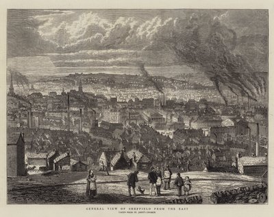 Algemeen uitzicht op Sheffield vanuit het oosten (gravure) door English School