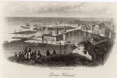 Algemeen uitzicht op de haven van Dover door English School