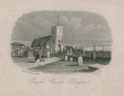 Algemeen uitzicht op de parochiekerk in Brighton door English School