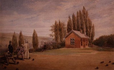 Heren die lawn bowls spelen, ca. 1880 door English School