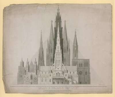 Geometrische elevaties van de westelijke gevels van de kathedralen van St. Paul