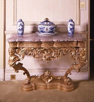 George II gesneden consoletafel, c.1750 (verguld hout met marmeren blad) door English School