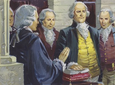 George Washington wordt beëdigd als de eerste president van Amerika in New York door English School