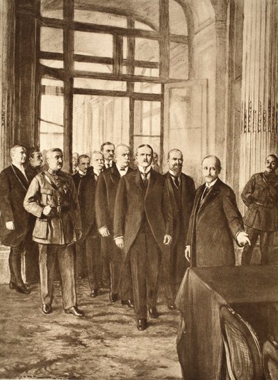 Duitse politici in het Paleis van Versailles, 1919 door English School