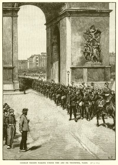 Duitse troepen marcheren onder de Arc de Triomphe, Parijs door English School