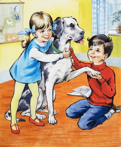 Meisje en jongen met hond door English School