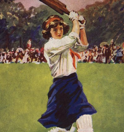 Meisje aan het slaan in een cricketwedstrijd door English School