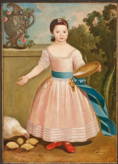 Meisje dat kippen voert, ca. 1811-20 door English School