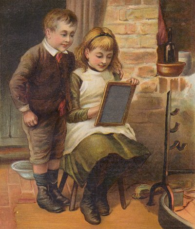 Meisje helpt haar broer met zijn huiswerk door English School
