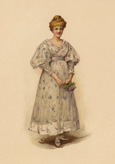 Meisje met een ruiker (chromolitho) door English School