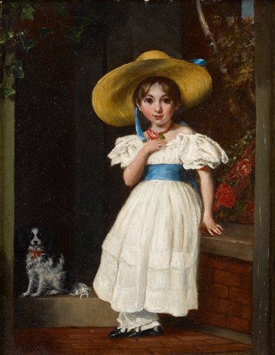 Meisje met een strohoed, ca. 1840 door English School
