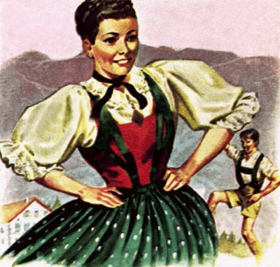Meisje in het kostuum van de Oostenrijkse Tirol door English School