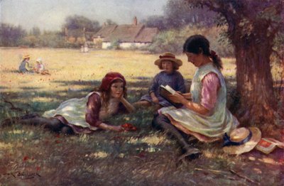 Meisje leest een sprookje voor aan andere kinderen door English School